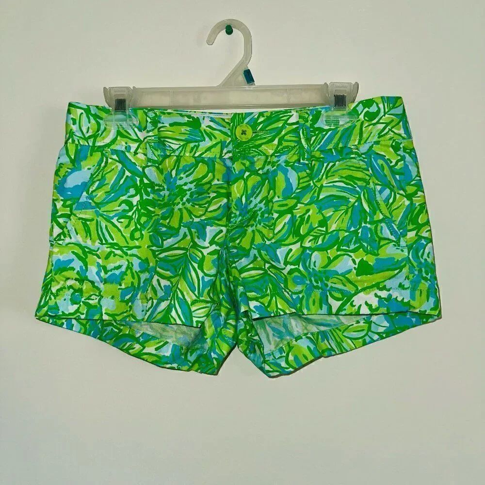 Lilly Pulitzer Women's Walsh Shorts blue/green tropical palm SIZE 2